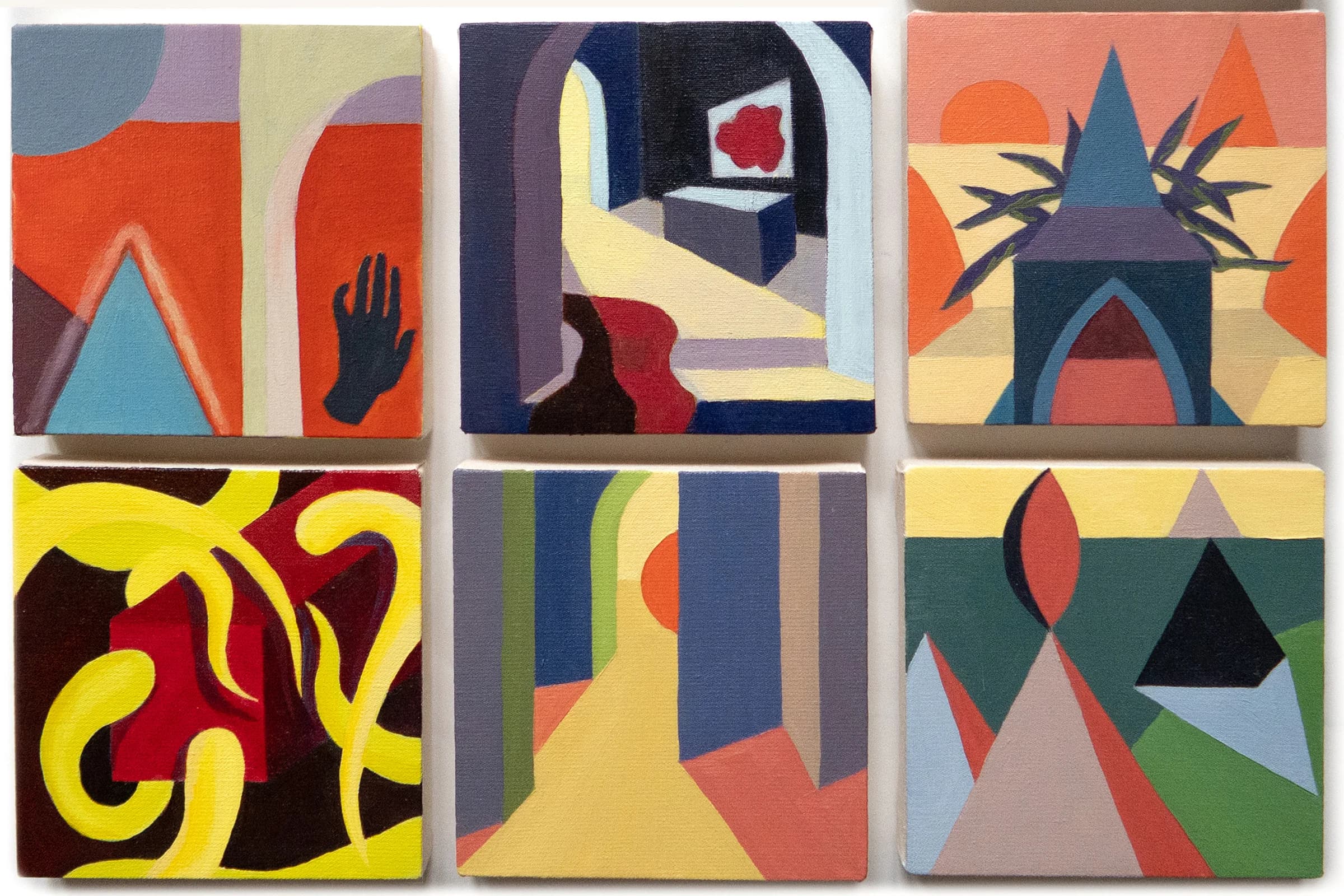 Polyptych made of small oil and acrylic canvas elements.